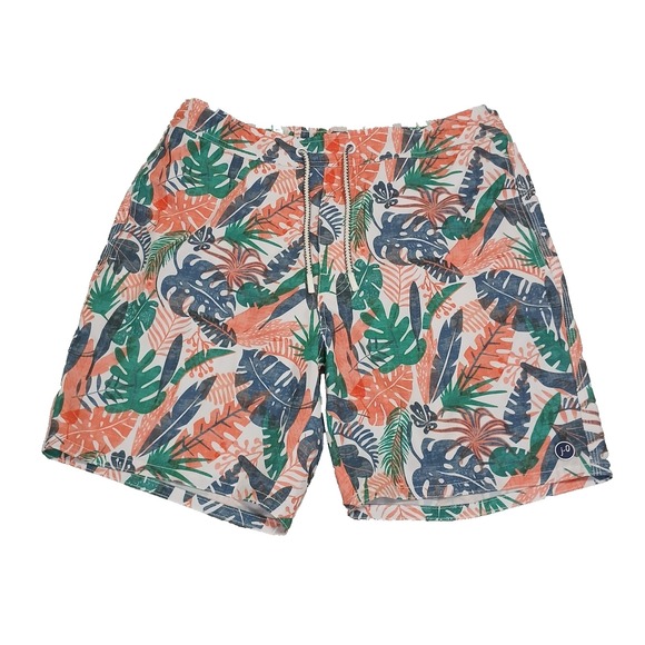 Johnnie O Swim Trunks Shorts Mens Size M Blue Floral Tropical Swimsuit Lined - Picture 1 of 12